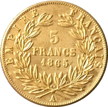 DOPRAVA ZADARMO 1865 Francúzsko 5 Frankov - Napoleon III mince kópia