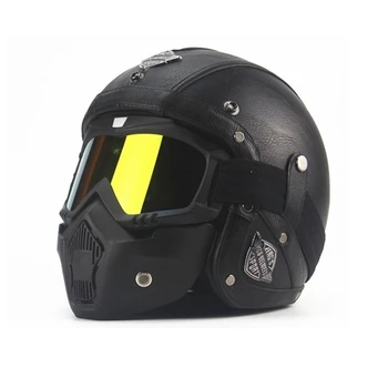 Doprava zadarmo 1pcs Teplej Kože Motocross Prilba Capacete Otvorené Tvár Pol Prilieb s okuliarov maska