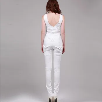 Doprava zadarmo 2018 Nové Módy Sexy Dvojité tvaru Biele Dlhé Romper Nohavice Pre Ženy, Vysoká Kvalita Denim Džínsy Skinny Kombinézach L