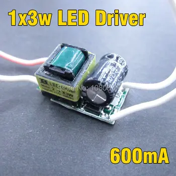 Doprava zadarmo 20pcs/veľa 1x3w LED Driver 3w 600mA Osvetlenie Transformer Vynikajúca Kvalita