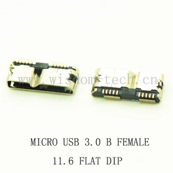 Doprava zadarmo 5 ks/veľa Micro USB 3.0 10P samica konektor zásuvka PCB Spájkovanie jack vysoká rýchlosť DIP 11.6 PLOCHÉ ÚSTA
