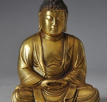 Doprava zadarmo 90 mm starého Čínskeho Buddhizmu bronzové Pozlátené šakjamúni Amitabha Tathagáta Budha socha