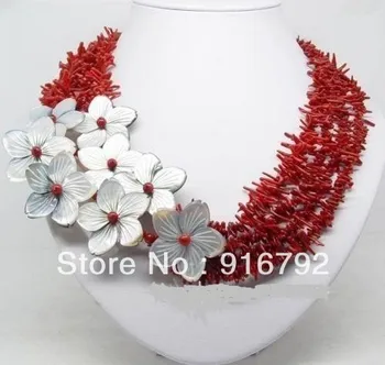 Doprava zadarmo >>>>>Beauteous prírodné červené koraly shell kvetina náhrdelník