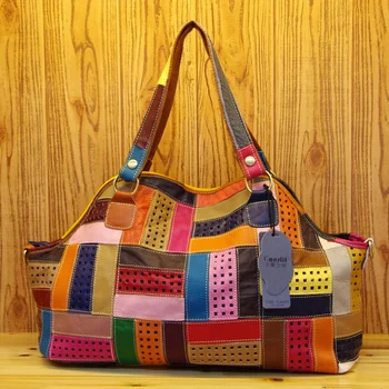 Doprava zadarmo Carl módne patchwork výrez prúžok farebný blok ramenní taška messenger taška originálne kožené kabelky žien