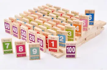 Doprava zadarmo, Deti Drevené 100KS domino bloky, Digitálne sčítanie a odčítanie učebná pomôcka bloky, baby blok hračky