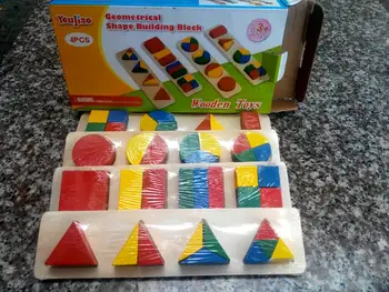 Doprava zadarmo, Deti Drevené Geometrické bloky skladačka Montessori učebných POMÔCOK detí raného vzdelávania stavebné bloky hračky