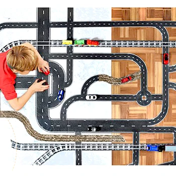 Doprava zadarmo DIY cestnej železničnej pás nálepky cestnej hračky Deti 's vzdelávacích hračiek, auto, vlak cestnej scény konštrukcia plánovanie hra