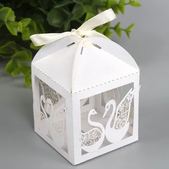 Doprava zadarmo Duté laser Swan Candy BOX Darčekové Krabice Svadobné Party Prospech Dekorácie So Stuhou 50PCS/veľa
