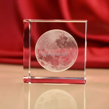Doprava zadarmo jedinečný dizajn crystal 3D laserové mesiac kocka paperweight ako umelecké zbierky pre domáce bar stôl dekorácie