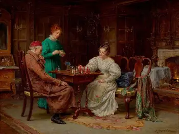 Doprava zadarmo, klasická rodinná šach plátno, vytlačí súdny obrázok olejomaľba tlačené na plátno na stenu umeleckou výzdobou obrázok