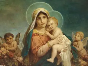 Doprava zadarmo klasické náboženstvo obrázok panny Márie, ježiška anjeli olej maľovanie na plátno, tlač na plátno na stenu umeleckou výzdobou obrázok