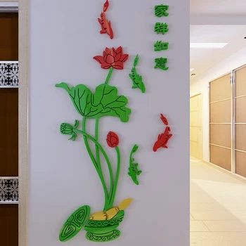 Doprava zadarmo Lotus DIY samolepky na stenu Crystal akrylových 3d troch-dimenzionální samolepky na stenu Spálne entranceway dekorácie