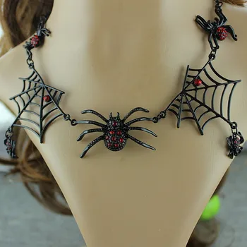 Doprava zadarmo módne žena, nové šperky Čierny veľký pavúk syntetické gem náhrdelník strana malé náušnice príslušenstvo dámy