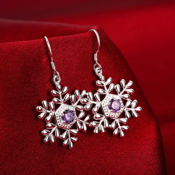 Doprava zadarmo najpredávanejšie 925 sterling silver šperky, módne snowflake náušnice fialová zirkón dámske svadobné šaty