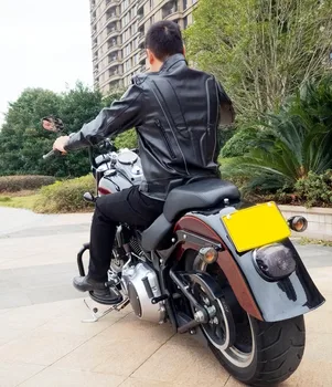 Doprava zadarmo Nové Cool HOT PU mandarin golier pánske Black Pevné Kožené Motocykel Biker Jacket. Veľkosti S Až XXL