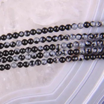 Doprava zadarmo Nový bez značky Módne Šperky Kolo 2 MM Prírodné Čierne Snowflake Obsidian Voľné Korálky Strand 16