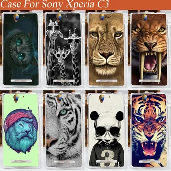 Doprava zadarmo Pevný vzor maľovanie farebné tiger, lev, medveď dizajn PC Prípade Kryt Pre Sony Xperia C3 Sony c3