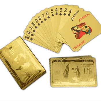 Doprava zadarmo Poker Karty, 24K Karátového Zlata Hracie Karty Set So 100 Doláru Dizajn Business Darček