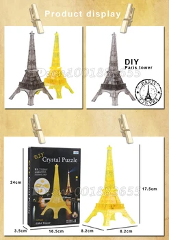 Doprava zadarmo rozmerov crystal puzzle plastové stavebné montované hračka darček. led hudba Ai Eiffelova Veža v Paríži
