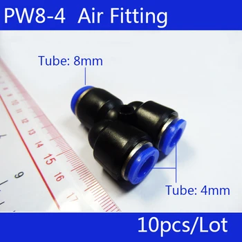 Doprava zadarmo Veľkoobchod 10PCS PW8-4 Zníženie Nerovné Pneumatické Vzduchu Trubice Montáž Konektora , I. D Jeden 8mm Dve 4 mm