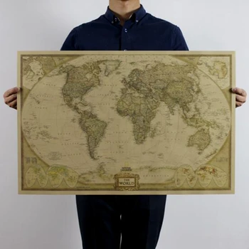 Doprava zadarmo Veľké Veľkosti Vintage Štýl, Kraft Papier Retro Plagátu Domáce dekorácie 71* 46.5 cm (28*18 palcov) , Mapa Sveta