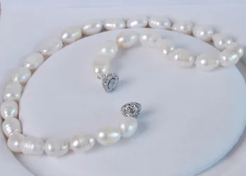 Doprava zadarmo, veľmi očarujúce biele akoya 12-15 mm prírodné perlový náhrdelník Magnet Spona AAA