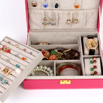 Doprava Zadarmo Vintage Super Nobelovu Vysoko Kvalitné Kožené Šperky Box Princezná Skladovací Box So Zámkom A Zrkadlo Candy Farby