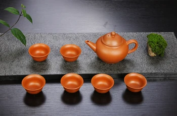 Doprava zadarmo Yixing Zisha Čaj Nastaviť 7 kusov červených keramické Kung Fu kanvica, ručné Zisha kávy kanvica pohár, business office sui