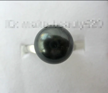 Doprava zadarmo >>>>>>úžasné veľký 12 mm okrúhle čierne south sea shell perly krúžok 8# s1789