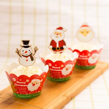Doprava zadarmo červená Veselé Vianoce snowflake dekorácie cupcake obaly santa claus vňaťou vyberá košíčky strany pečenie prebalu