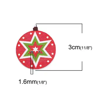 DoreenBeads Dreva Šitie Tlačidlá Scrapbooking Kolo Red & Green Vianočné dekoráciami Tlačidlo DIY Handričkou Príslušenstvo 50PCs