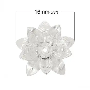 DoreenBeads Medi Perličiek Čiapky Kvet strieborná farba(Fit 4 mm Korálky)16 mm x 15 mm,Otvor:Cca 1.1 mm,20PCs