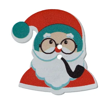 DoreenBeads Remesiel Dreva Šitie Tlačidlá Scrapbooking 2 Otvory Vianoce, Santa Claus, Soby Bielej a Červenej Multicolor, 50 PC