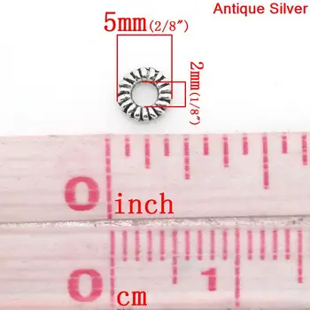 DoreenBeads Zinok, zliatiny kovu Zatvorené Spájkované Skok Krúžky Kolo Antique Silver Zväzkový Vzor 5.0 mm( 2/8