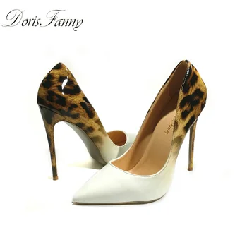 DorisFanny Originálny Patent Kožené Biele Leopard Ženy, svadobné topánky ultra tenké vysoké podpätky čerpadlá veľkosti 34-45