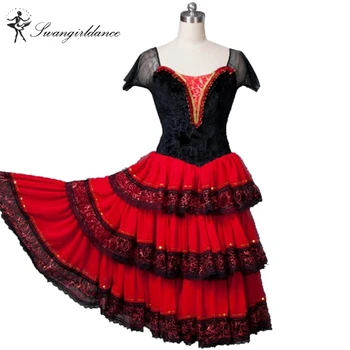 Dospelých Červená čierna španielsky romantický balet tutu šaty žien býčie zápasy profesionálne balet tutu fáze kostýmy BT8994