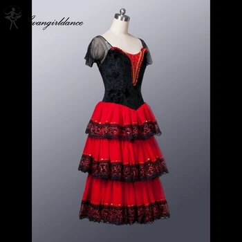 Dospelých Červená čierna španielsky romantický balet tutu šaty žien býčie zápasy profesionálne balet tutu fáze kostýmy BT8994