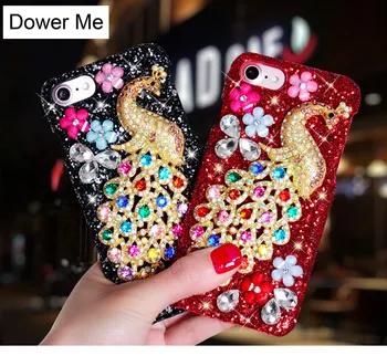 Dower Mi Fashion, DIY Ručné Bling Kryštál Diamantu Farebné Kvetinové Páva Tvrdé puzdro Pre iPhone X 8 7 6 6 Plus 5 5S SE