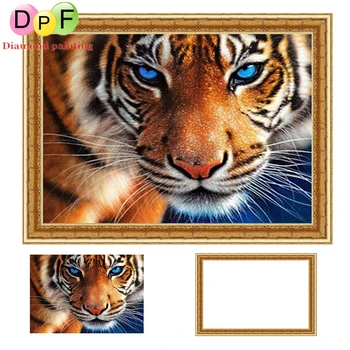 DPF Diamond Výšivky modré oko tigra 5d Kolo plné Diamond maľovanie Cross Stitch s Rámom Drahokamu domova maľovanie