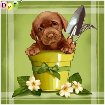 DPF kvetináče psa 5D vyšívanie diamond maľovanie cross stitch domova nástenné maľby diamond mozaiky námestie diamond výšivky
