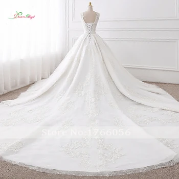 Dream Angel Vestido De Noiva V Krku Čipky Vintage Svadobné Šaty 2018 Elegantné Appliques Royal Vlak Tylu Nevesta Šaty Plus Veľkosť