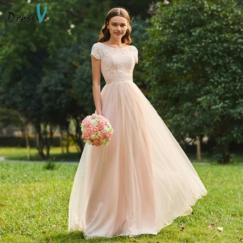 Dressv lopatka krku riadok bridesmaid, šaty na zips-up krátke rukávy čipky svadobné party žien dĺžka podlahy bridesmaid, šaty