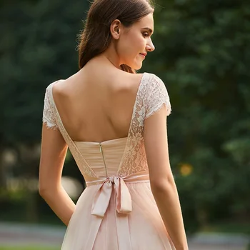 Dressv lopatka krku riadok bridesmaid, šaty na zips-up krátke rukávy čipky svadobné party žien dĺžka podlahy bridesmaid, šaty