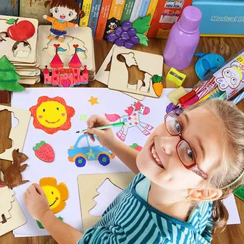 Drevené maľovanie graffiti nástroj, Hračky pre Deti Montessori Hračky Puzzle Kocky Vzdelávacie Kreslenie, Maľovanie, pre Deti Hračky pre deti