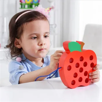 Drevené Threading Big Apple detský Mäkké Montessori Bloky Nastaviť vysokú kvalitu darček pre dieťa