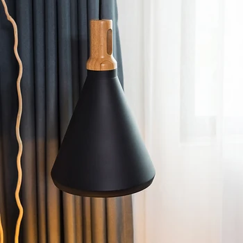 Drevo prívesok svetlá Vintage Čierna kuchyňa Stropné svietidlo pre domáce osvetlenie, Moderné lampy Bar svietidlo LED kovové hliníkové nové