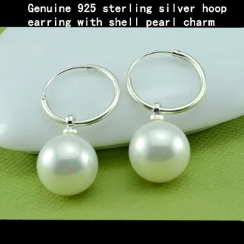 Drop Náušnice s simulované-pearl Skutočný čistý 925 Sterling Silver Okrúhle Náušnice pre Ženu