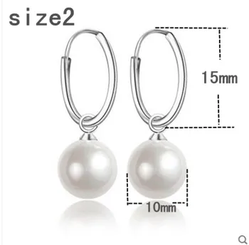 Drop Náušnice s simulované-pearl Skutočný čistý 925 Sterling Silver Okrúhle Náušnice pre Ženu