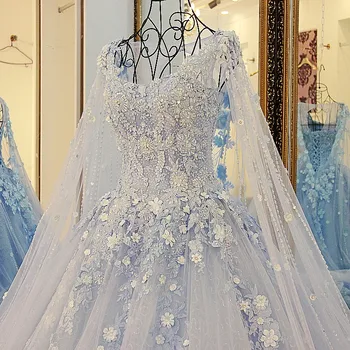 Dubaj Je Obloha Modrá Svadobné Šaty S Dlhými Plášť Krištáľové Perly Opuchnuté Guľové Šaty Svadobné Šaty, De Mariee 2018 Appliques Casamento