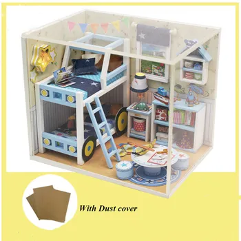 Dvo K kawaii Nábytok, Hračky miniatúrne spálňa Dreva DIY Bábiky Dom Predstierať, že Hrať hračky pre dievčatá, detský domček pre bábiky kreatívne darčeky